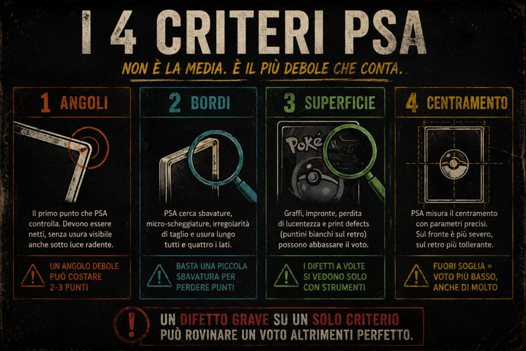 criteri di valutazione PSA su una carta da collezione