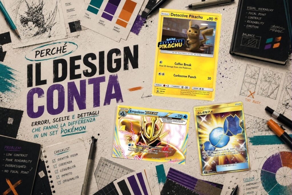 Copertina editoriale dedicata ai set Pokémon più brutti, con focus sugli errori di design delle carte.