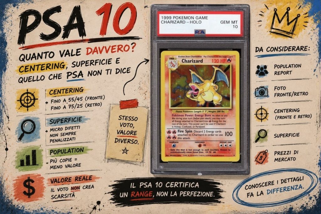 PSA 10: centering, superficie e population influenzano il valore reale di una carta Pokémon gradata