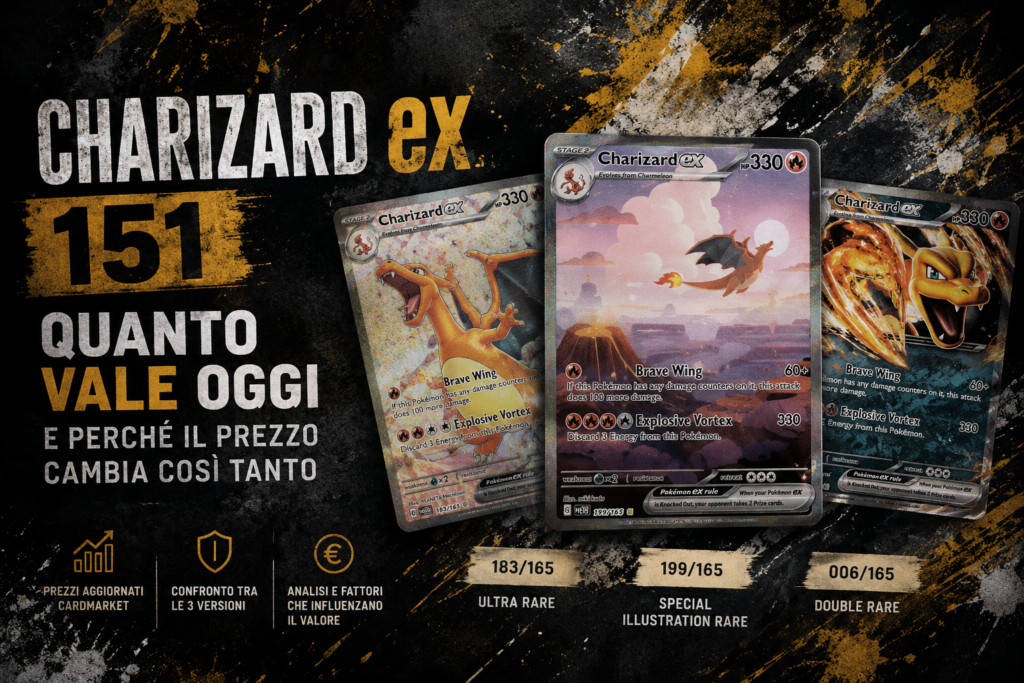 Charizard ex 151 nelle tre versioni 006, 183 e 199 a confronto